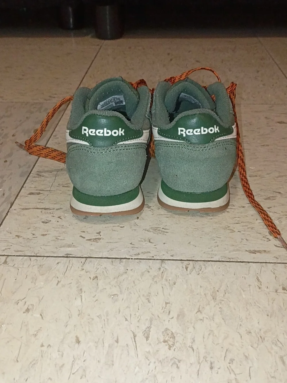 Reebok Kids Olive Green Sneakers with Orange Laces